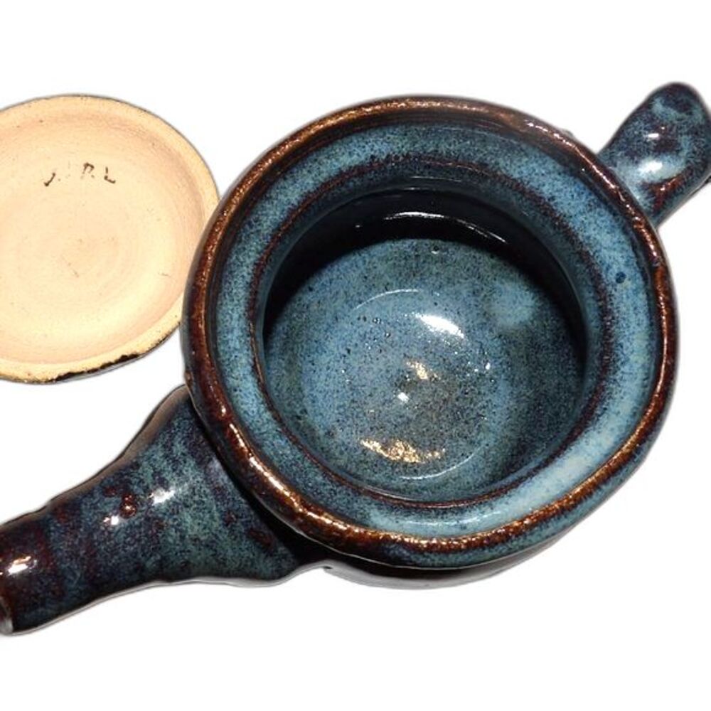 Handmade Blue Teapot Ceramic Decorative  One of a kind Clay Hobbyist Signed WRL - Picture 4 of 5